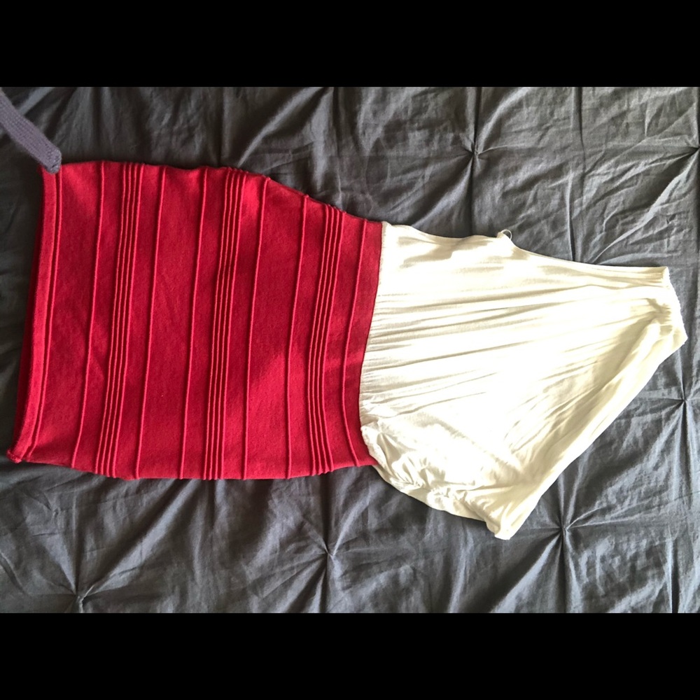 One shoulder cream and coral mini dress